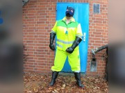 hiviz workie pup pawing off outdoors