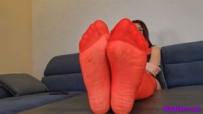 Tiana Red Nylons - Foot Fetish - HD MP4