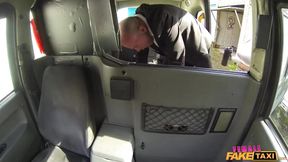 Blonde MILF Taxi Driver destroys two married hubbies with huge tits