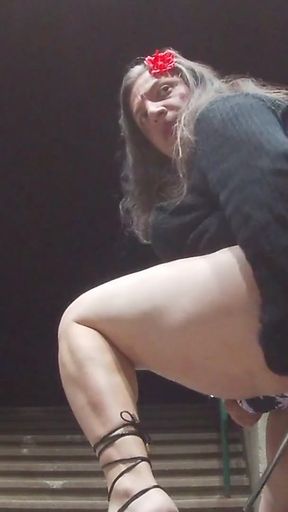 Unforgettable moment from &quot;Sissy amateur milf CD outdoors in public at night solo masturbation with object in the ass&quot;