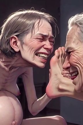 Two Ugly 90 Year Old Grannies Foot Fetish - Licking &amp; Moaning in Pleasure