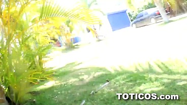 Fresh 18yo teen lets me cum in her mouth on the front lawn then gets fucked doggystyle