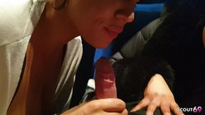 Two German Best Friend Teens Give Risky Blowjob at Cinema and Swallow