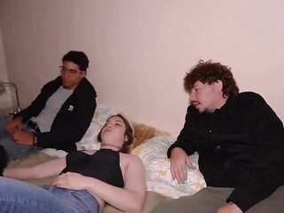 Allies arrive home after a party and end up having a trio!