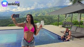 Salome Gil's big ass Latina gets a public blowjob under the rain & rainbow