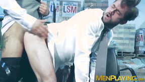 Captured Mike De Marko fucks hard in the warehouse by muscular Jean Franco