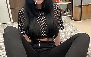 Smoking Gothic Egirl giving footjob & handjob to BWC