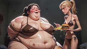 Skinny Domme Feeds Tied SSBBW Until Full
