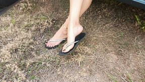 Bare feet pumping old car pedals (8)