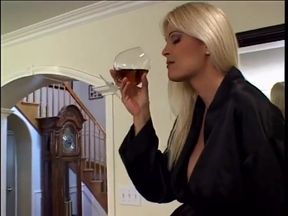 Playful blonde housewife with big melons dildo fucks her husband, then gets her own ass fucked