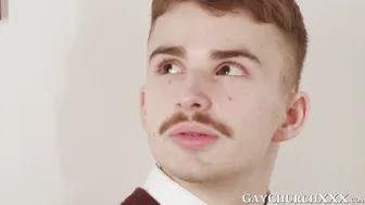 Obedient twink gets bareback fucked after religious anal play with toys