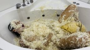Yogurt and feathers! Pee and Pillow masturbation!