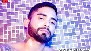 Beard-Stroking Hunk Guy Strips Down For A Hot Jacuzzie Masturbation Session