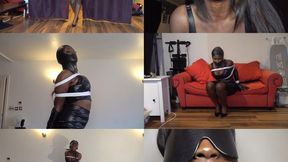 Miss naiirobii, leather bound and gagged submissive