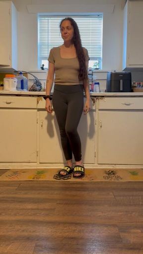 Tights in the kitchen JOI with flip-flops