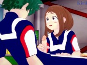 Ochako Uraraka plays hard with Izuku Midoriya's penis in the warehouse. - My Hero Academia Hentai
