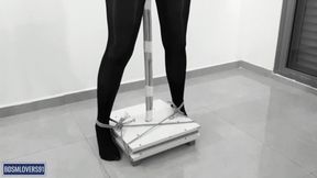 Shaking Legs In Black Pantyhose Standing Pole Bondage With None Stop Orgasms