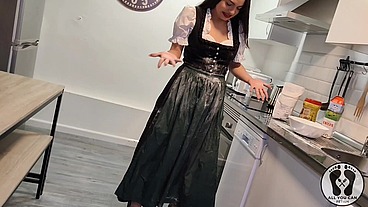 ANA SPEARS IN DIRNDL COOKING A SPECIAL CAKE