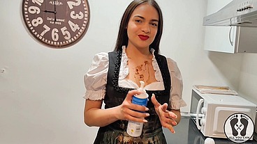 ANA SPEARS IN DIRNDL COOKING A SPECIAL CAKE