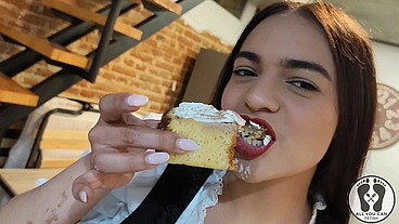 ANA SPEARS IN DIRNDL COOKING A SPECIAL CAKE