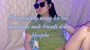 A straight guy accidentally saw his two hot and handsome male colleagues blowing a nice big cock