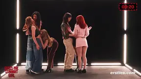 German girls make out and explore each other's hairy pusses in lesbian