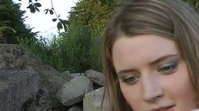 Dirty Russian chick gets messy facial outdoor