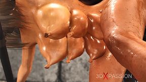 A sexy cuffed brunette with many boobs gets fucked hard