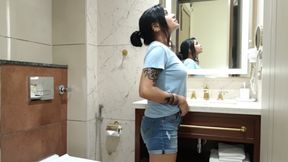 my yonger stepsister in the bathroom