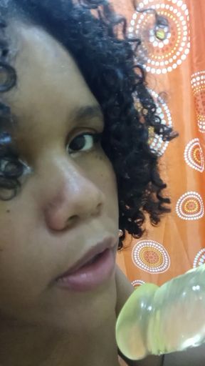 Pregnant Indian stepmom sucks her dildo and masturbates with it until she finishes