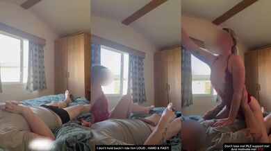 Red Crotchless Blonde MILF – Multiple Loud Rough Orgasms at Trailer Park Window