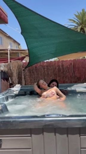 Lured her into my hot tub for a rough makeout girl on girl