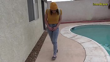 l. Locked out pissing her tight high rise jeans