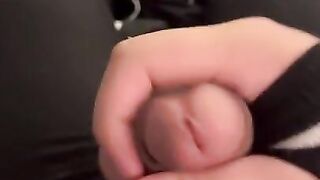 Femboy bashes his meat in cock-squeezing trousers (go after me on Twitter @veggieboiph !!)