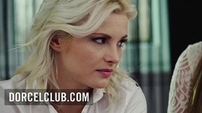 Sensual blonde and brunette lesbians make love