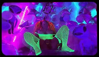 Neon Rave Solo: Dreadlocks & Dildo Fantasy in Fishnet
