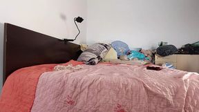 Sexy brunette massages her hairy pussy to orgasm with moans  Mom with hairy pussy masturbates with moans