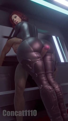 Black Widow Moving Her Huge Ass Back & Forth To Give a Thighjob