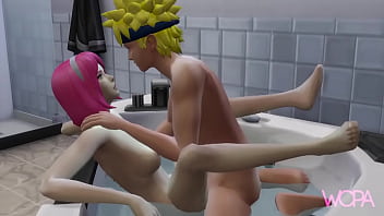 Naruto Uzumaki watches Sakura Haruno taking a shower and she gives it to him in the bathroom