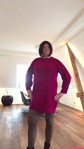 Nicki-Crossdress in a Winter-Dress &amp; Tights &amp; High-Heels Boots