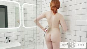 my18teens - red haired kitsune kiss pleases herself in the bathroom and then masturbates her hungry pussy