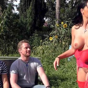 Real Outdoor Garden Gangbang with Big Boobs German Mature Dacada and Strangers