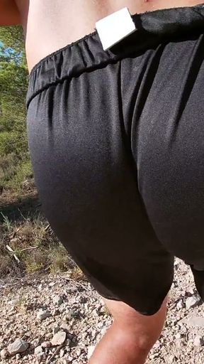 Hiking horny in shiny short shorts   Clip 1