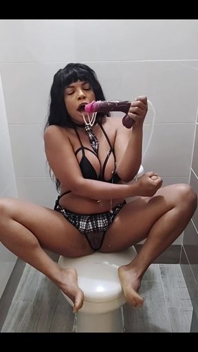Naughty Student Fucks Her Throat in the Bathroom