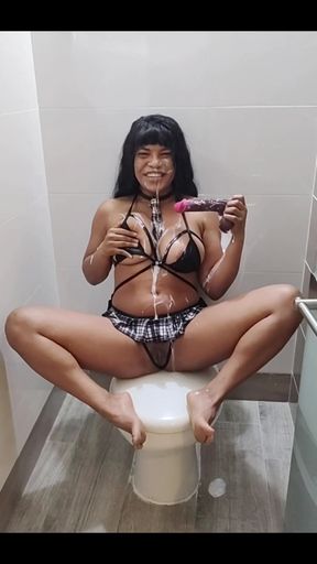 Naughty Student Fucks Her Throat in the Bathroom