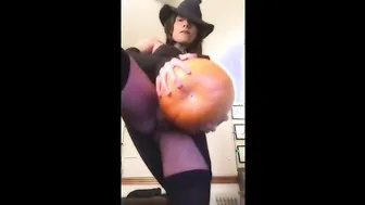 Skinny Latin Crossdresser Masturbates with Pumpkin Sex Toy
