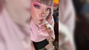 A Pink Princess! Tina Snua Smokes A Cigarette In A Holder - Smoking Cute Wig Gloves Smoker