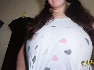 Katty Milk plays and shakes her biggest natural bazookas in front of the camera