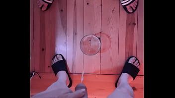 Pissing in a glass in front of my naked and hard flatmate