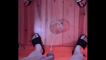 Pissing in a glass in front of my naked and hard flatmate